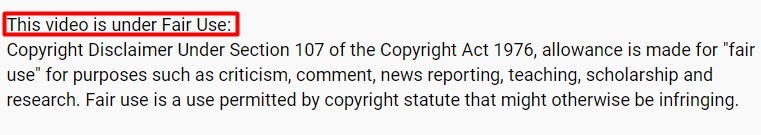 VTC Valorant YouTube channel video: Fair use disclaimer screenshot