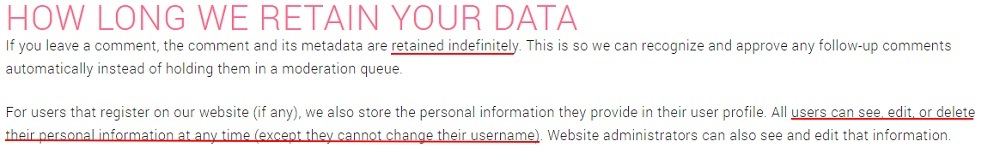 Anna Victoria Privacy Policy: How Long We Retain Your Data clause