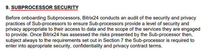 Bitrix DPA: Subprocessor security clause