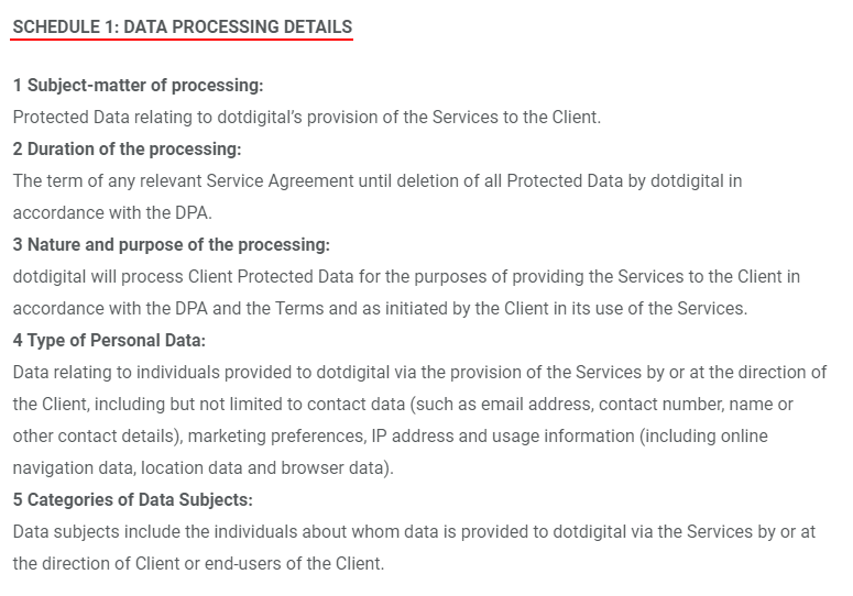 DotDigital DPA: Schedule 1 section