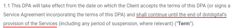 DotDigital DPA: Term limit section