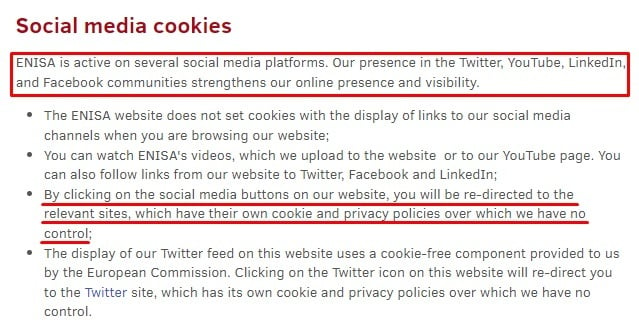 ENISA Cookies Policy: Social media cookies