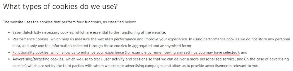 EY Cookie Policy: What type of cookies do we use clause