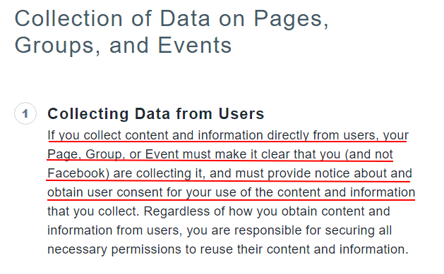 Facebook Pages Groups and Events Policies: Collecting Data From Users clause