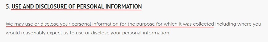 Feel the Lean Privacy Policy: Use and Disclosure of Personal Information clause