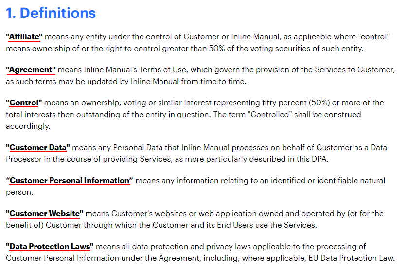 Inline Manual DPA: Definitions clause excerpt