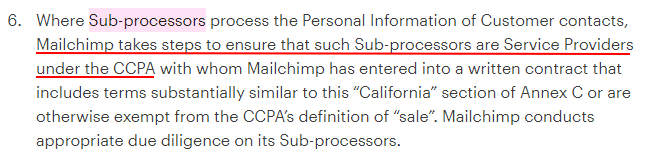 Mailchimp Data Processing Addendum: Sub-Processors as Service providers