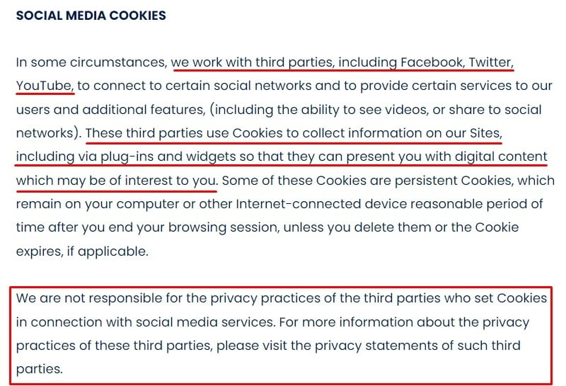Rise Cookie Policy: Social Media Cookies clause