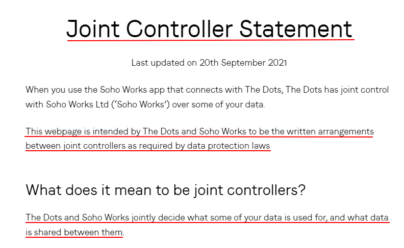 Soho Works Joint Controller Statement: Intro section