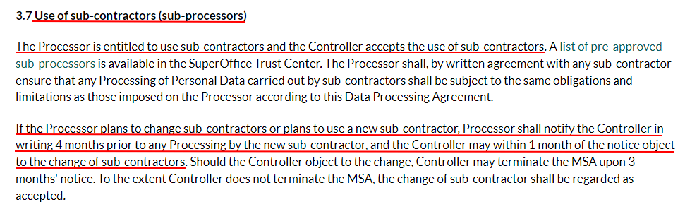 SuperOffice DPA: Sub-processors clause