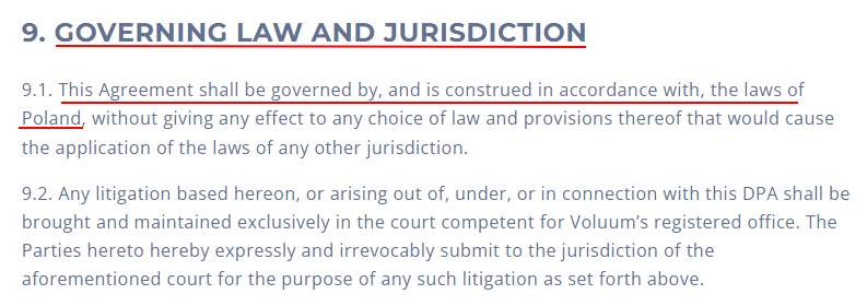 Voluum DPA: Governing Law and Jurisdiction section