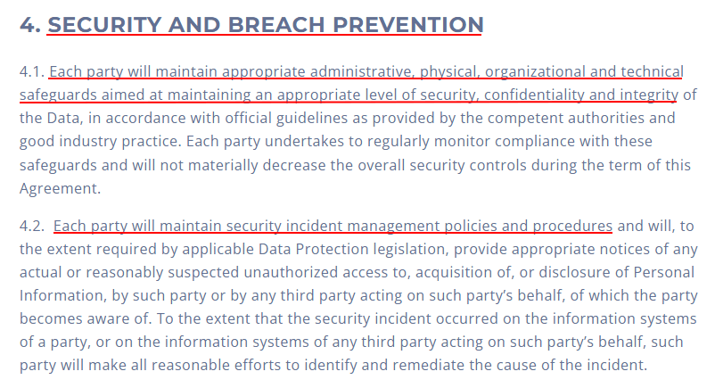 Voluum DPA: Security and Breach prevention clause