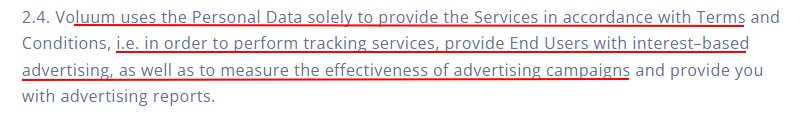Voluum DPA: Use information for what purposes section