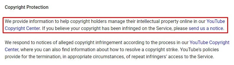 YouTube Terms of Service: Copyright Protection clause