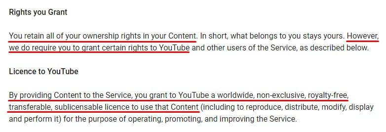 YouTube Terms of Service: Rights you Grant and License to YouTube clause
