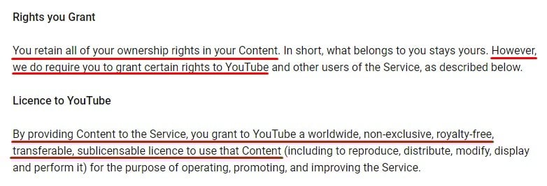 YouTube Terms of Service: Rights you Grant and License to YouTube clause