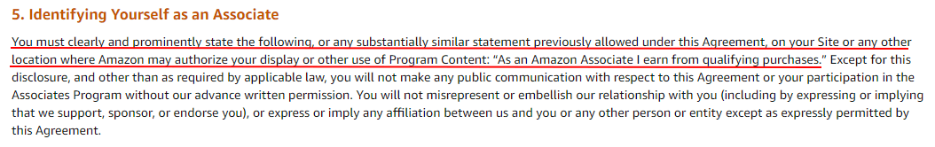 Amazon Associates Operating Agreement: Section 5 - Identifying Yourself clause - Updated for 2022