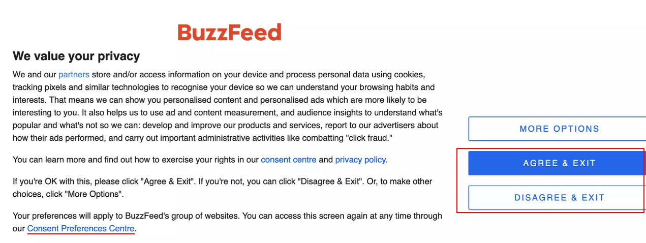 BuzzFeed cookie consent notice - updated