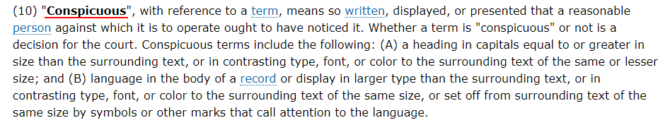 Cornell Law School Legal Information Institute: UCC Section 10 - Definition of conspicuous