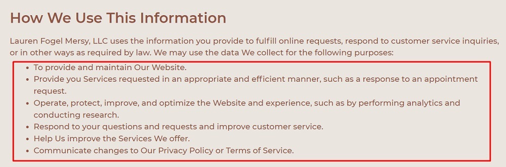 Dr Lauren Fogel Mersy Privacy Policy: How We Use This Information clause