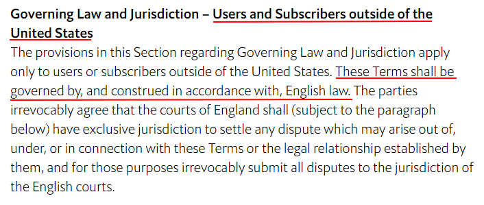 The Economist Terms of Use: Outside USA Governing Law clause