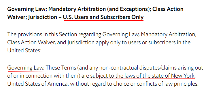 The Economist Terms of Use: USA Governing Law clause