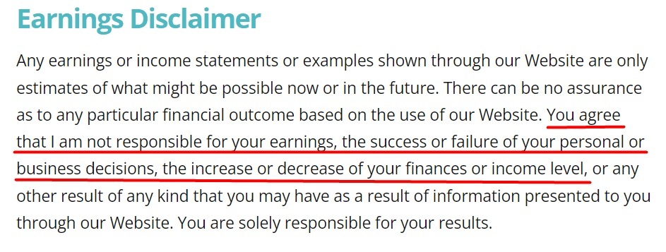 Holistic Health and Wellness Earnings Disclaimer