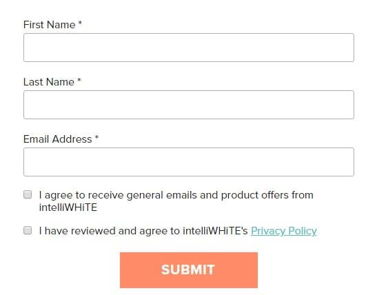 IntelliWHiTE email sign-up form with I Agree checkboxes and Privacy Policy link