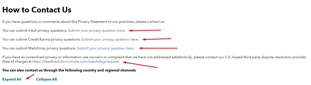 Intuit Privacy Statement: How to Contact Us clause