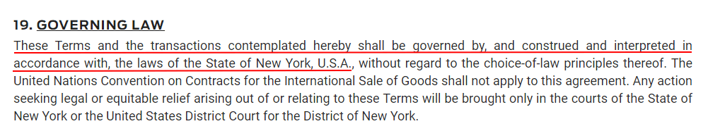 MakerBot Terms of Sale: Governing Law clause - Updated for 2022