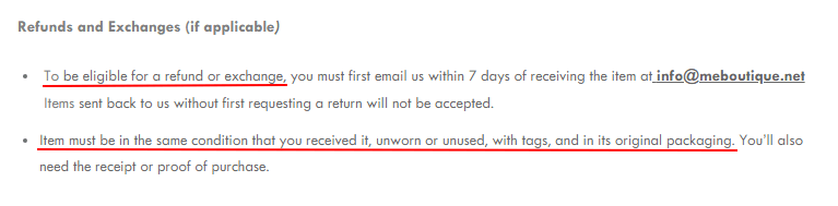 Me Boutique Exchange Policy: Refunds and Exchanges section