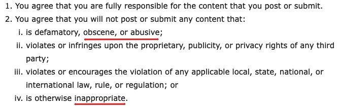 ParentHub User-Generated Content Guidelines page: Prohibited content list excerpt