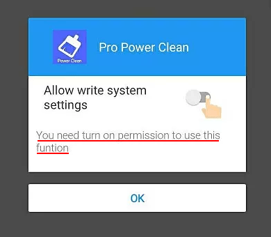 Pro Power Clean: Turn on permissions screen