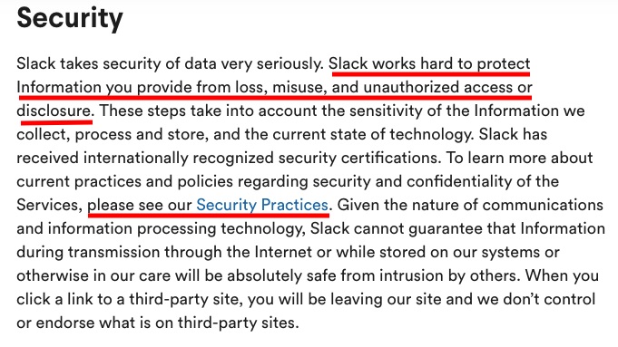 Slack Privacy Policy: Security clause