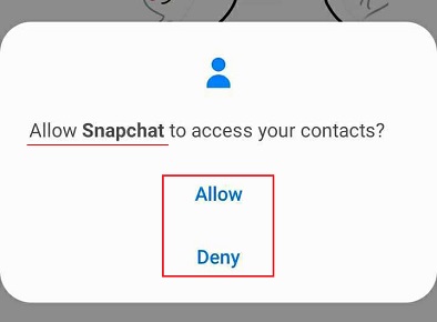 Snapchat app: Permissions prompt - Allow access to contact