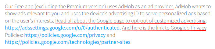Ascendik Privacy Policy: AdMob clause