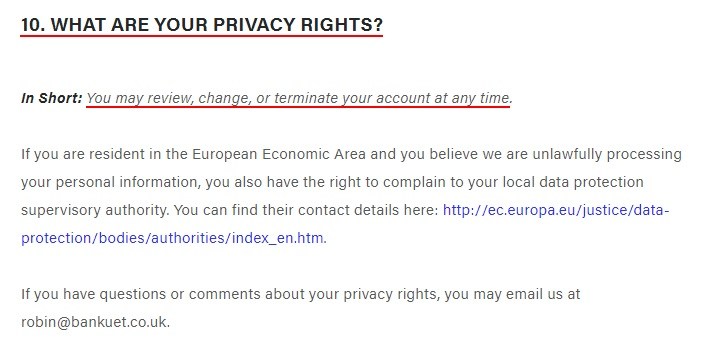 Bankuet Privacy Policy: What are your privacy rights clause