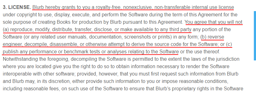 Blurb Mobile EULA: License clause