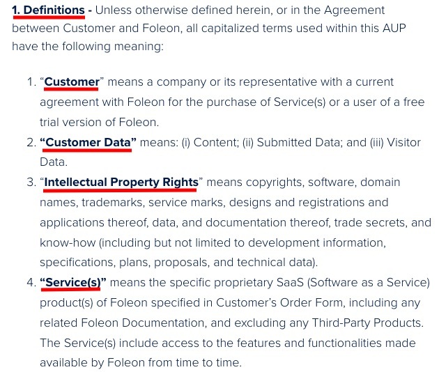 Foleon Acceptable Use Policy: Definitions clause