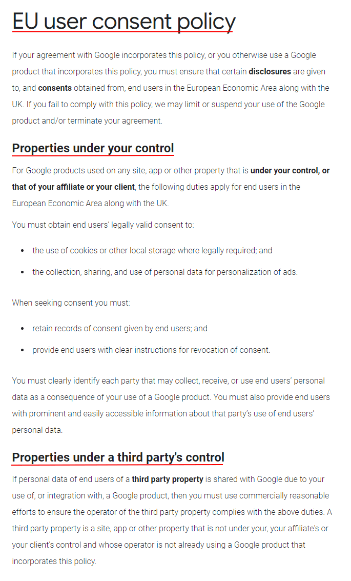 Google EU User Consent Policy - Full screenshot -Updated for 2022