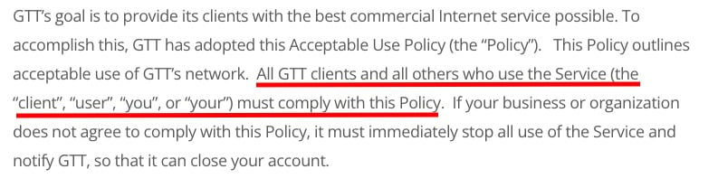 GTT Acceptable Usage Policy: Introduction section