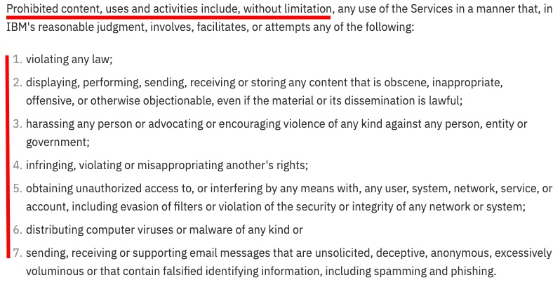 IBM Acceptable Internet Use Policy: Prohibited Content clause
