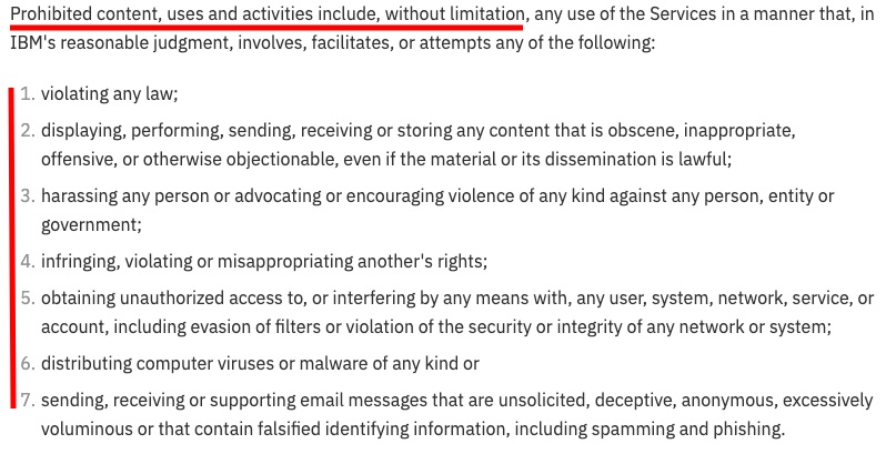 IBM Acceptable Internet Use Policy: Prohibited Content clause