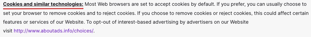 Millennial Money Woman Privacy Policy: What are your privacy rights clause - Cookies and similar technologies excerpt