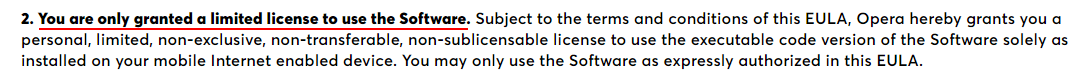 Opera Mobile EULA: License scope clause