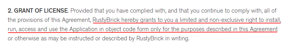 RustyBrick Mobile EULA: Scope of License clause