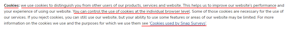 Snap Surveys Privacy Policy: Cookies clause