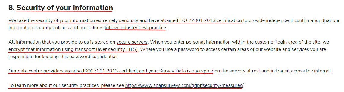 Snap Surveys Privacy Policy: Security clause