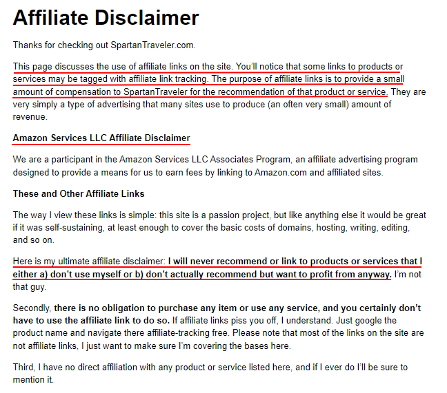 Spartan Traveler Affiliate Disclaimer - Updated for 2022