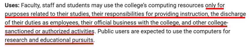 St Clair County Community College Acceptable Use Policy: Uses clause